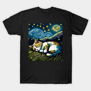 Van Gogh - Starry Night Cat - Cat Lover T-Shirt